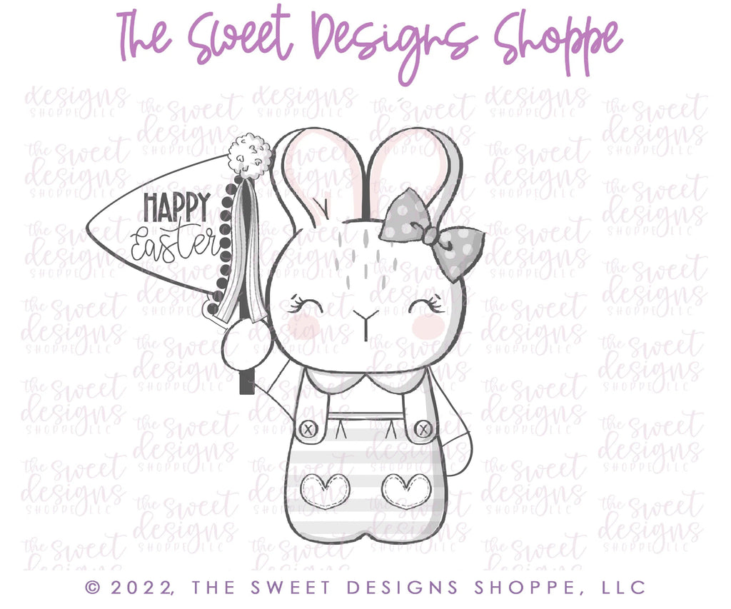 Cookie Cutters - Girly Bunny with Flag - Cookie Cutter - Sweet Designs Shoppe - - ALL, Animal, Animals, Animals and Insects, Cookie Cutter, easter, Easter / Spring, Promocode