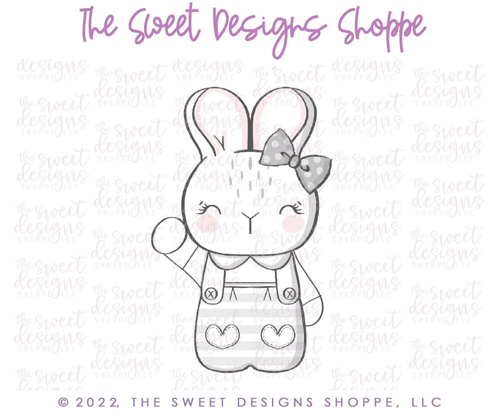 Cookie Cutters - Girly Bunny with Hand Up - Cookie Cutter - Sweet Designs Shoppe - - ALL, Animal, Animals, Animals and Insects, Bunny, Cookie Cutter, easter, Easter / Spring, Promocode
