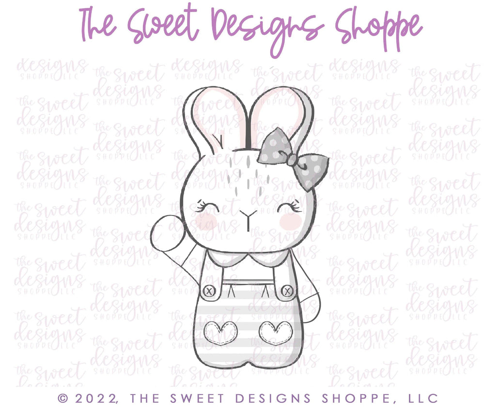 Cookie Cutters - Girly Bunny with Hand Up - Cookie Cutter - The Sweet Designs Shoppe - - ALL, Animal, Animals, Animals and Insects, Bunny, Cookie Cutter, easter, Easter / Spring, Promocode