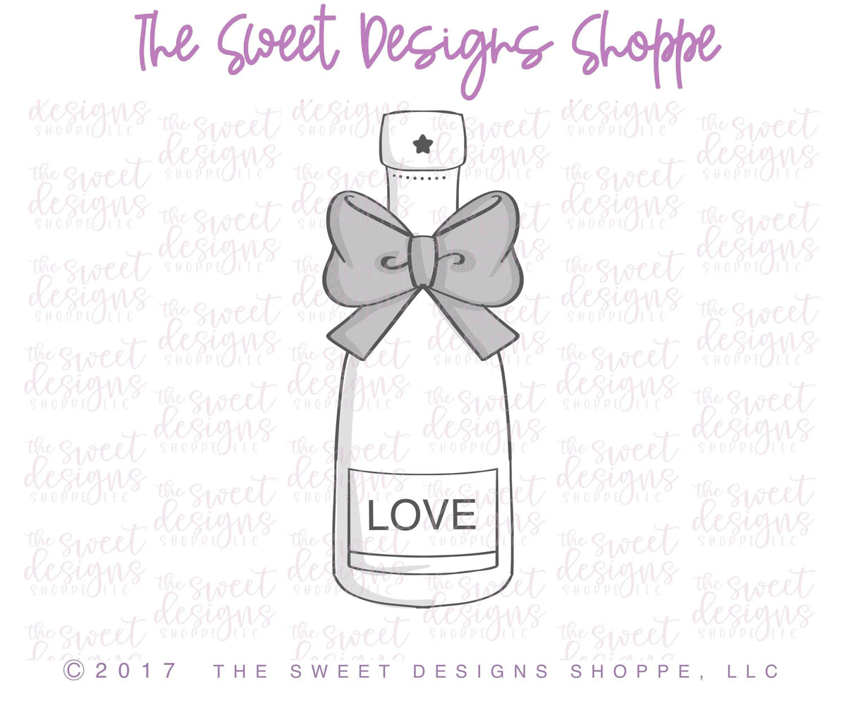 Cookie Cutters - Girly Champagne Bottle v2- Cookie Cutter - The Sweet Designs Shoppe - TSDS - - ALL,anniversary,Birthday,celebration,Cookie Cutter,Food,Food & Beverages,Promocode,STL,v2,valenteine,valentine,Valentine's,Wedding,Wedding Favors,wine