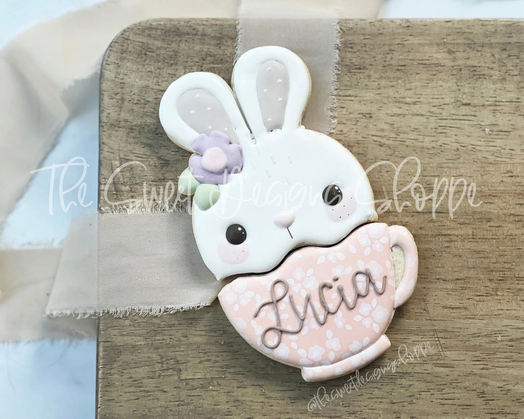 Cookie Cutters - Girly Cute Bunny in Mug Two Piece Set - Set of 2 - Cookie Cutters - The Sweet Designs Shoppe - TSDS - - ALL,Animal,Animals,Animals and Insects,bunny,Cookie Cutter,Easter / Spring,mug,mugs,Promocode,regular sets,Set,sets