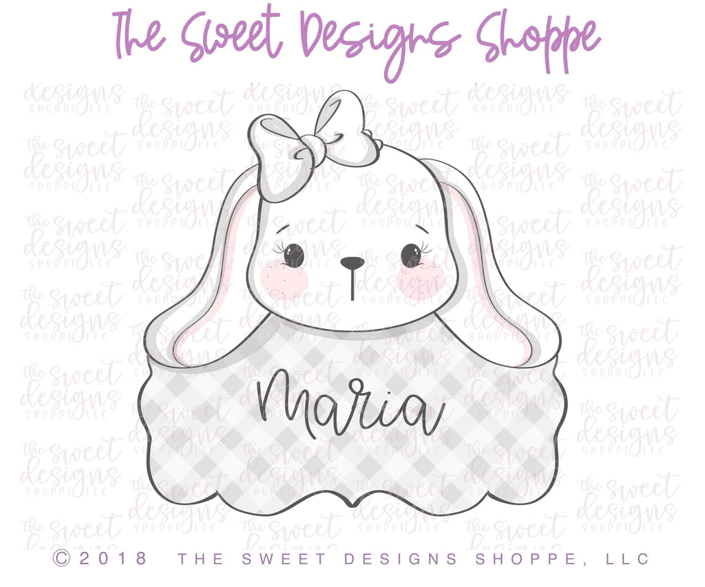 Cookie Cutters - Girly Cute Bunny Plaque v2- Cookie Cutter - The Sweet Designs Shoppe - - ALL, Animal, Cookie Cutter, Customize, Decoration, Easter, Easter / Spring, Plaque, Promocode