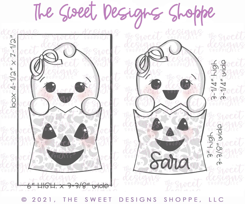 Cookie Cutters - Girly Ghost in Trick or Treat Bag Set - Set of 2 - Cookie Cutters - The Sweet Designs Shoppe - TSDS - - ALL,Cookie Cutter,halloween,Halloween set,Halloween Sets,Mini Sets,Promocode,regular sets,set