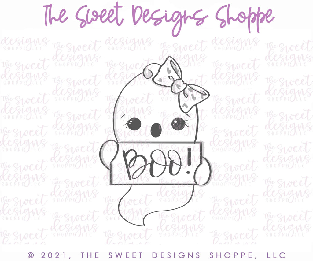 Cookie Cutters - Girly Ghost Plaque - Cookie Cutter - Sweet Designs Shoppe - - ALL, Cookie Cutter, Customize, Fall / Halloween, ghost, halloween, Plaque, Plaques, Promocode, trick or treat