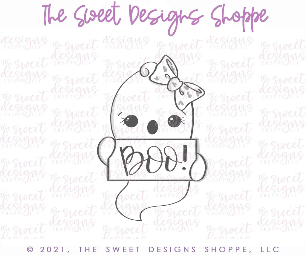 Cookie Cutters - Girly Ghost Plaque - Cookie Cutter - The Sweet Designs Shoppe - - ALL, Cookie Cutter, Customize, Fall / Halloween, ghost, halloween, Plaque, Plaques, Promocode, trick or treat