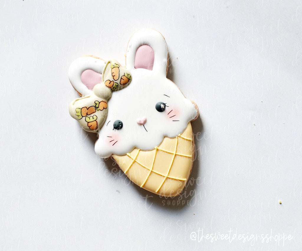 Cookie Cutters - Girly Ice Cream Bunny - Cookie Cutter - The Sweet Designs Shoppe - - ALL, Animal, Animals, Animals and Insects, cone, Cookie Cutter, easter, Easter / Spring, Food, Food and Beverage, Food beverages, icecream, Promocode, summer, Sweet, Sweets, valentine, valentines