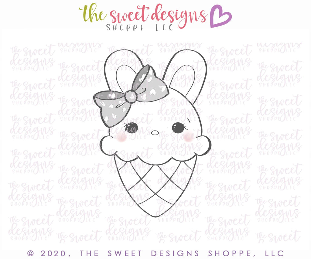 Cookie Cutters - Girly Ice Cream Bunny - Cookie Cutter - The Sweet Designs Shoppe - - ALL, Animal, Animals, Animals and Insects, cone, Cookie Cutter, easter, Easter / Spring, Food, Food and Beverage, Food beverages, icecream, Promocode, summer, Sweet, Sweets, valentine, valentines