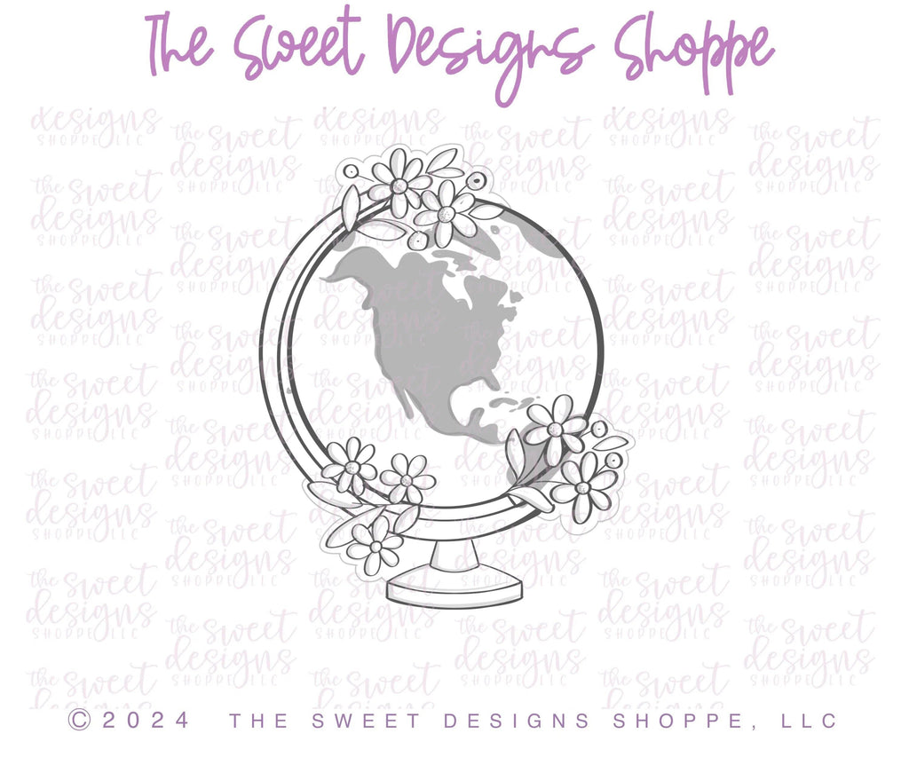 Cookie Cutters - Globe with Daisies - Cookie Cutter - The Sweet Designs Shoppe - TSDS - - ALL,back to school,Cookie Cutter,floral,Grad,graduations,MOM,mother,mothers DAY,Promocode,School,School / Graduation,school supplies,teacher,teacher appreciation