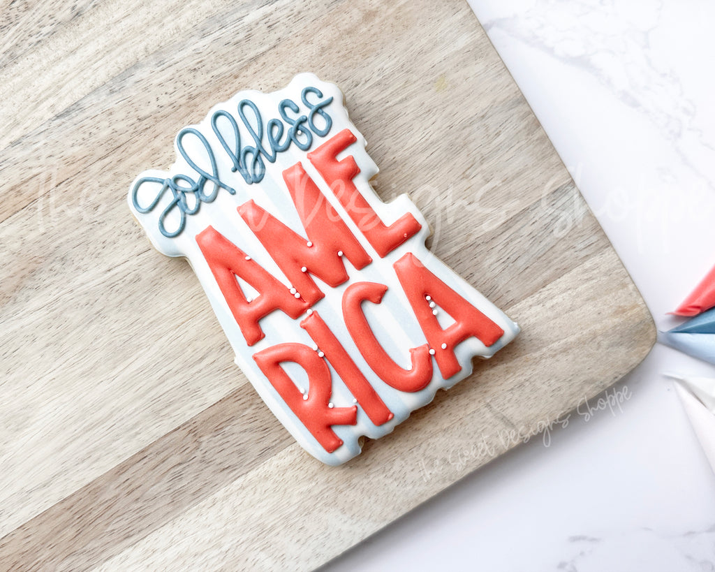 Cookie Cutters - god bless AMERICA Plaque - Cookie Cutter - The Sweet Designs Shoppe - TSDS - - 4th,4th July,4th of July,ALL,Cookie Cutter,handlettering,Patriotic,Plaque,Plaques,PLAQUES HANDLETTERING,Promocode,STL,USA