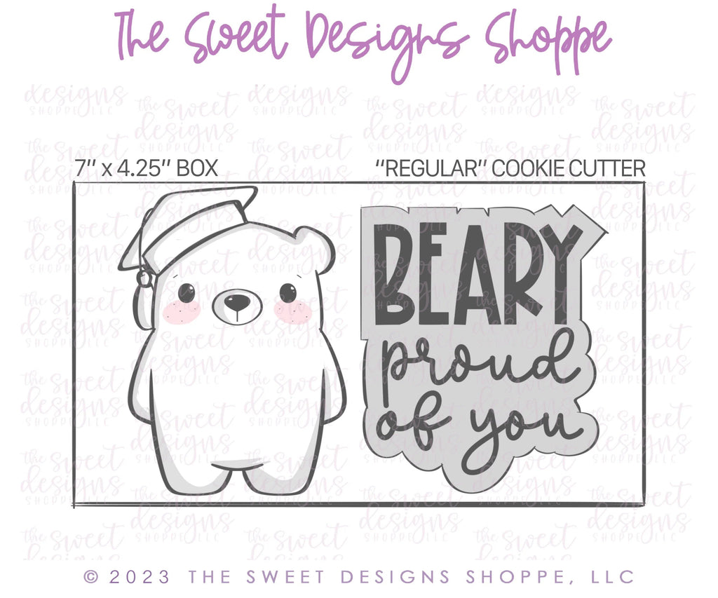 Cookie Cutters - Grad Bear & BEARY proud of you Plaque Cutters Set - Set of 2 - Cutters - Sweet Designs Shoppe - - ALL, Animal, Animals, Animals and Insects, Cookie Cutter, Grad, Graduation, graduations, Mini Sets, Plaque, Plaques, PLAQUES HANDLETTERING, Promocode, regular sets, School, School / Graduation, set, text