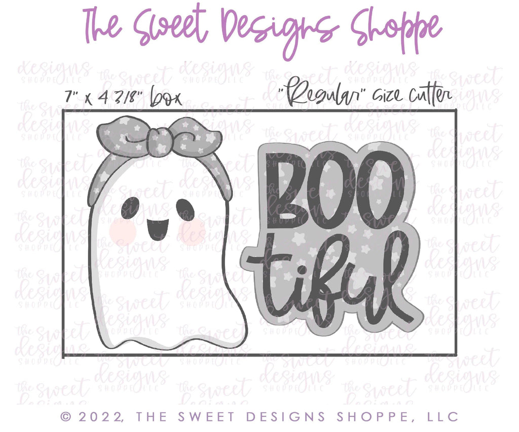 Cookie Cutters - Groovy Ghost with Headband & BOO tiful Plaque - 2 Piece Set - Cookie Cutters - The Sweet Designs Shoppe - - ALL, Cookie Cutter, halloween, Mini Set, Mini Sets, Promocode, regular sets, set, sets, STL