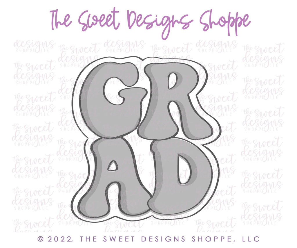 Cookie Cutters - Groovy Grad Plaque - Cookie Cutter - Sweet Designs Shoppe - - ALL, Cookie Cutter, Grad, Graduation, graduations, handlettering, Plaque, Plaques, PLAQUES HANDLETTERING, Promocode, School, School / Graduation