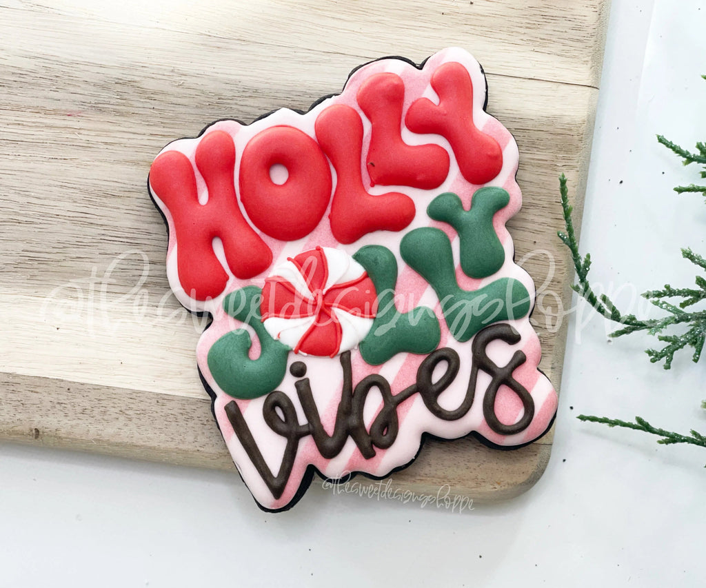 Cookie Cutters - Groovy Holly Vibes Plaque - Cookie Cutter - Sweet Designs Shoppe - - ALL, Christmas, Christmas / Winter, Christmas Cookies, Cookie Cutter, handlettering, Plaque, Plaques, PLAQUES HANDLETTERING, Promocode