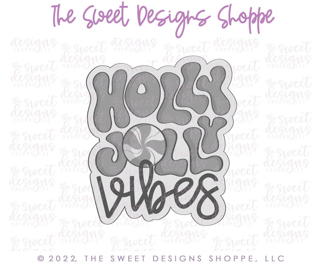 Cookie Cutters - Groovy Holly Vibes Plaque - Cookie Cutter - The Sweet Designs Shoppe - - ALL, Christmas, Christmas / Winter, Christmas Cookies, Cookie Cutter, handlettering, Plaque, Plaques, PLAQUES HANDLETTERING, Promocode