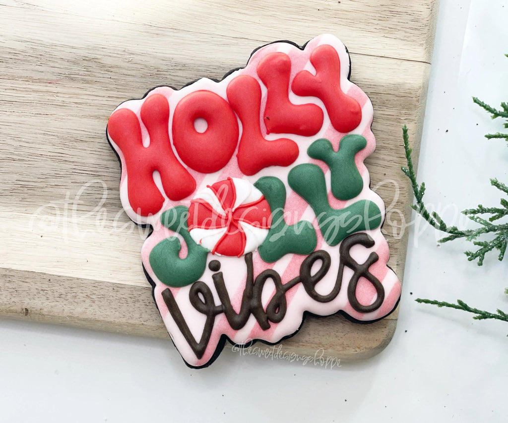 Cookie Cutters - Groovy Holly Vibes Plaque - Cookie Cutter - The Sweet Designs Shoppe - - ALL, Christmas, Christmas / Winter, Christmas Cookies, Cookie Cutter, handlettering, Plaque, Plaques, PLAQUES HANDLETTERING, Promocode