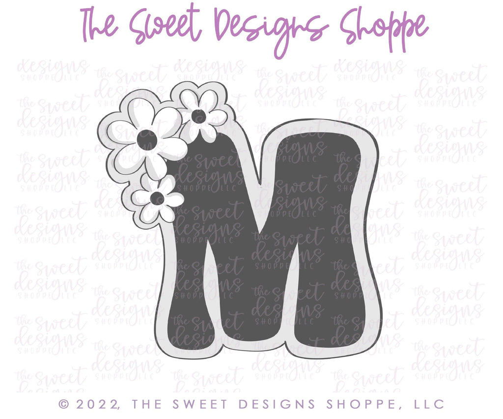 Cookie Cutters - Groovy M with Daisies A - Cookie Cutter - The Sweet Designs Shoppe - TSDS - - ALL,Cookie Cutter,Daisy,Flower,Flowers,Leaves and Flowers,letter,Lettering,Letters,letters and numbers,MOM,Mom Plaque,mother,mothers DAY,Promocode
