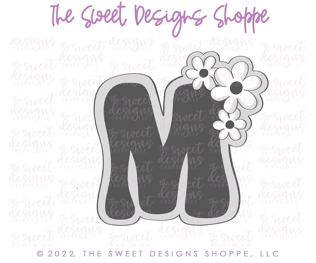 Cookie Cutters - Groovy M with Daisies B - Cookie Cutter - The Sweet Designs Shoppe - TSDS - - ALL,Cookie Cutter,Daisy,Flower,Flowers,Leaves and Flowers,letter,Lettering,Letters,letters and numbers,MOM,Mom Plaque,mother,mothers DAY,Promocode