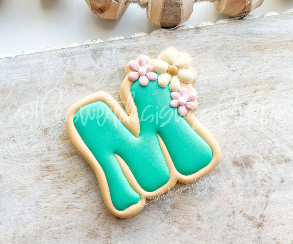 Cookie Cutters - Groovy M with Daisies B - Cookie Cutter - The Sweet Designs Shoppe - TSDS - - ALL,Cookie Cutter,Daisy,Flower,Flowers,Leaves and Flowers,letter,Lettering,Letters,letters and numbers,MOM,Mom Plaque,mother,mothers DAY,Promocode
