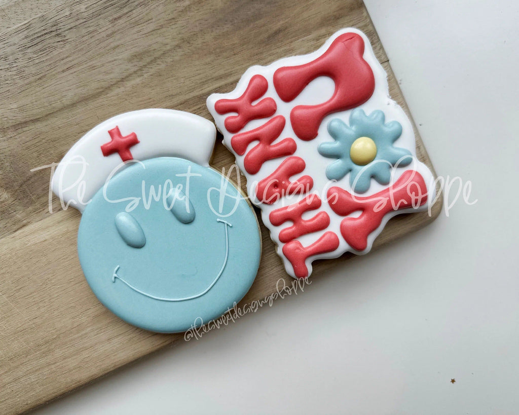 Cookie Cutters - Groovy Thank you Plaque and Nurse Smiley Face Cookie Cutter Set - 2 Piece Set - Cookie Cutters - The Sweet Designs Shoppe - - ALL, Cookie Cutter, MEDICAL, Mini Set, Mini Sets, Nurse, Nurse Appreciation, Promocode, regular sets, set, sets