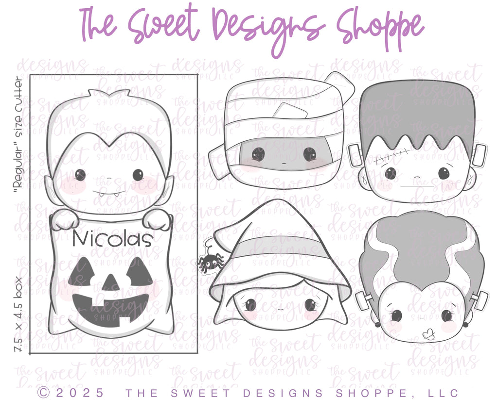 Cookie Cutters - Halloween Character Treat Bag Sets - Cookie Cutters Set - Set of 6 - Cookie Cutters - The Sweet Designs Shoppe - TSDS - - ALL,Cookie Cutter,dracula,Frankenstein,Frankestein,halloween,monster,mummy,Promocode,regular sets,set,STL,Witch