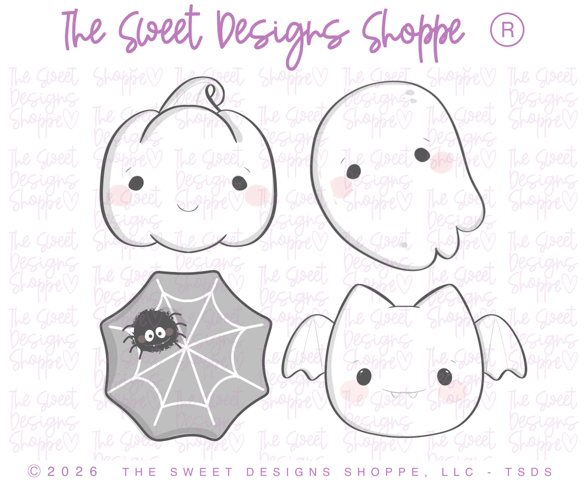 Cookie Cutters - Halloween Cute & Simple Set - Set of 4 - Cookie Cutters - The Sweet Designs Shoppe - TSDS - - ALL,bat,Cookie Cutter,Ghost,halloween,Promocode,Pumpkin,regular sets,set,sets,spider web,STL