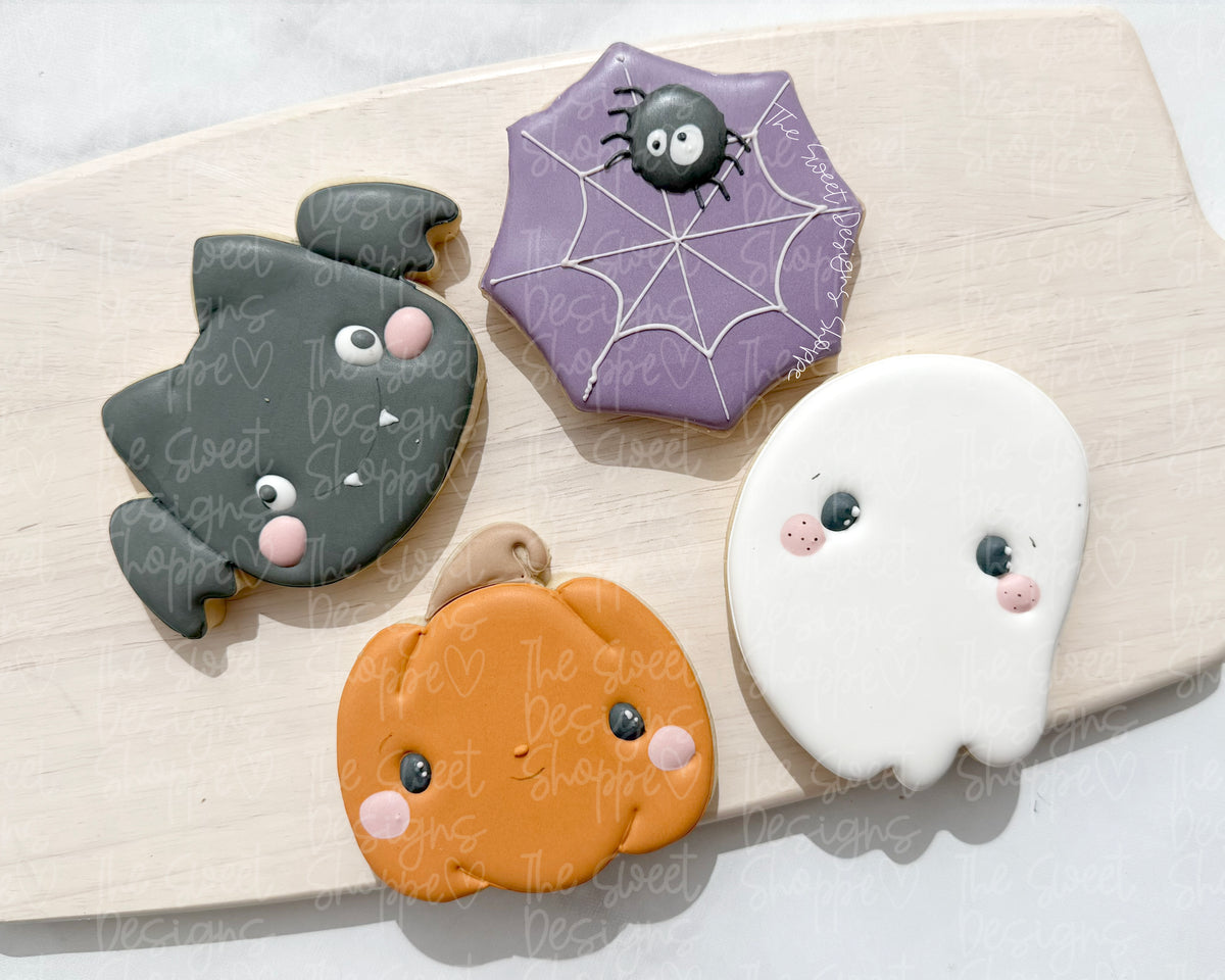 Cookie Cutters - Halloween Cute & Simple Set - Set of 4 - Cookie Cutters - The Sweet Designs Shoppe - TSDS - - ALL,bat,Cookie Cutter,Ghost,halloween,Promocode,Pumpkin,regular sets,set,sets,spider web,STL
