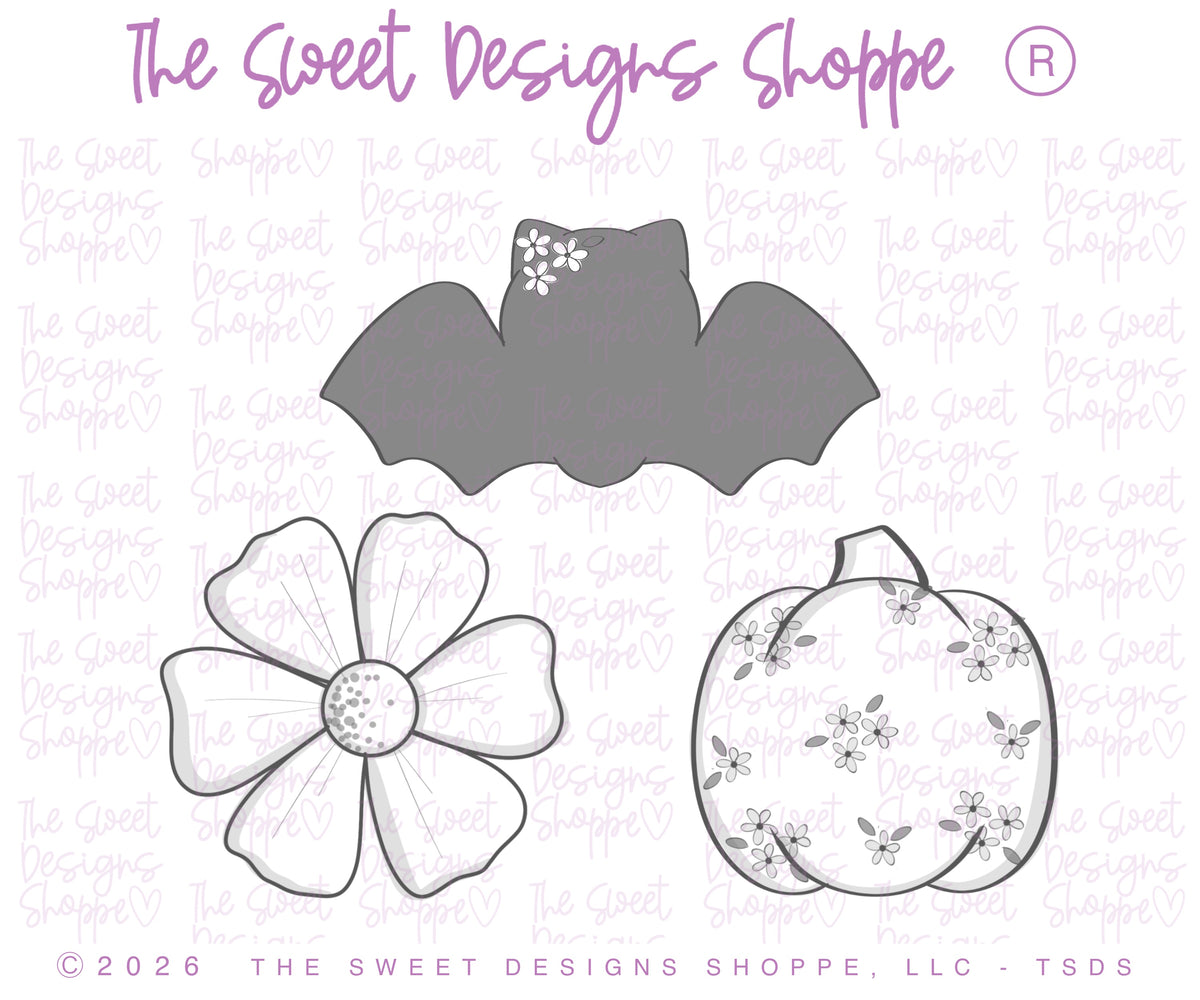 Cookie Cutters - Halloween Lovely Set - Set of 3 - Cookie Cutters - The Sweet Designs Shoppe - TSDS - - ALL,bat,Cookie Cutter,Daisy,Flower,halloween,Promocode,Pumpkin,regular sets,set,STL