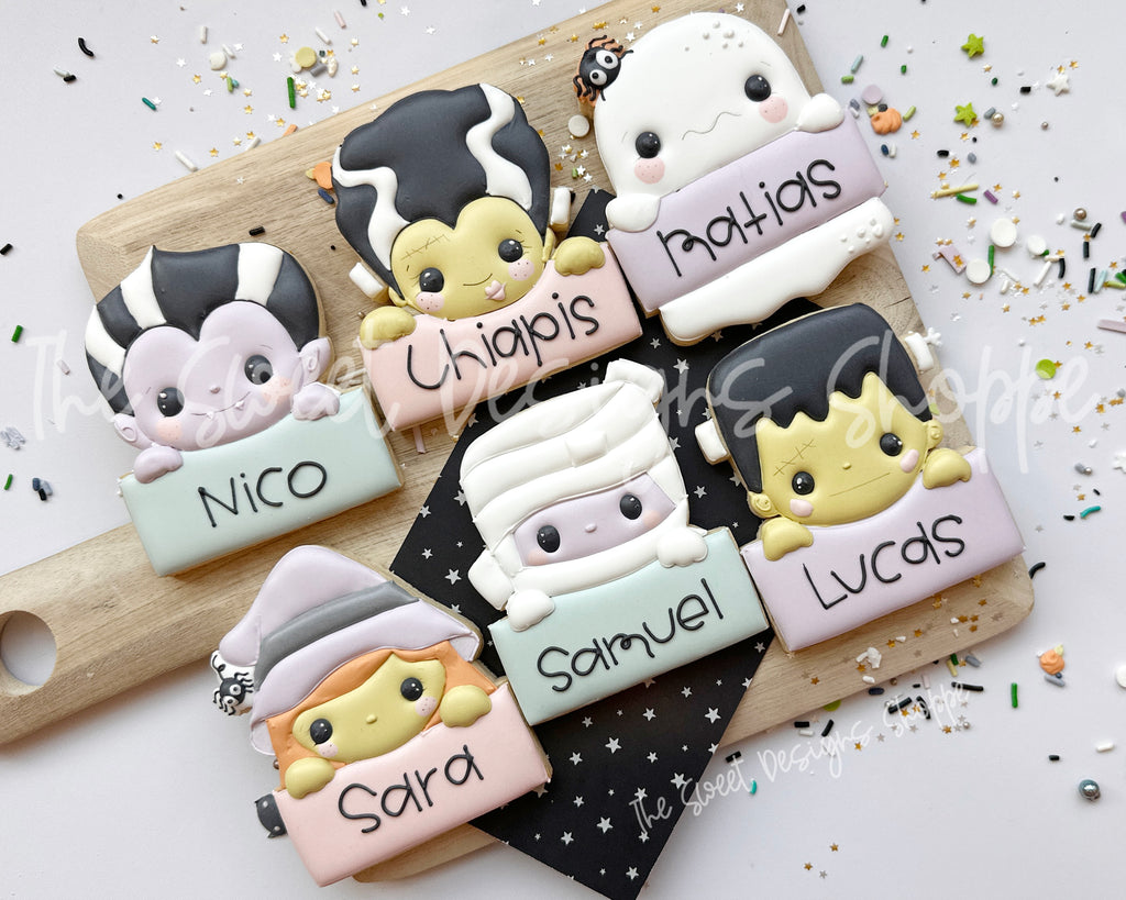 Cookie Cutters - Halloween Monster Plaques Cookie Cutters Set - Set of 6 - Cookie Cutters - The Sweet Designs Shoppe - TSDS - - ALL,Cookie Cutter,halloween,Halloween Monster Plaques,monster,Plaque,Plaques,PLAQUES HANDLETTERING,Promocode,regular sets,set,STL