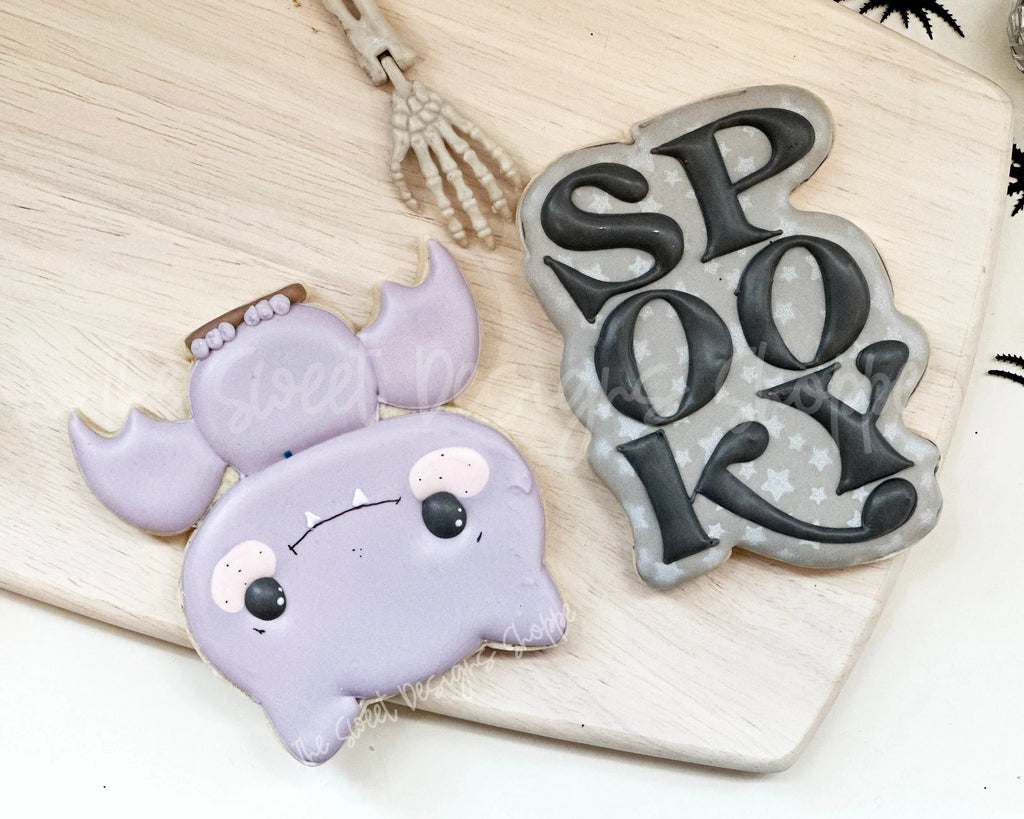 Cookie Cutters - Hanging Bat and SPOOKY Plaque Cookie Cutter Set - 2 Piece Set - Cookie Cutters - The Sweet Designs Shoppe - TSDS - - ALL,Cookie Cutter,halloween,Promocode,regular sets,set,sets,STL