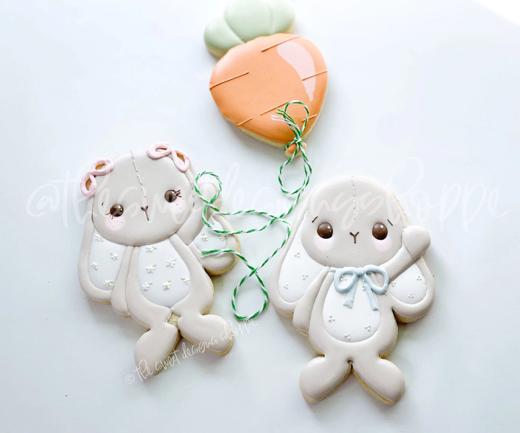 Cookie Cutters - Hanging Bunny, Girly Bunny and Carrot Balloon - 3 Piece Set - Cutters - Sweet Designs Shoppe - Set of 3 - Cutters ( 2 Fat and 1 Regular) - ALL, Animal, Animals, Animals and Insects, Cookie Cutter, Easter, Easter / Spring, Mini Set, Mini Sets, Promocode, regular sets, set, sets