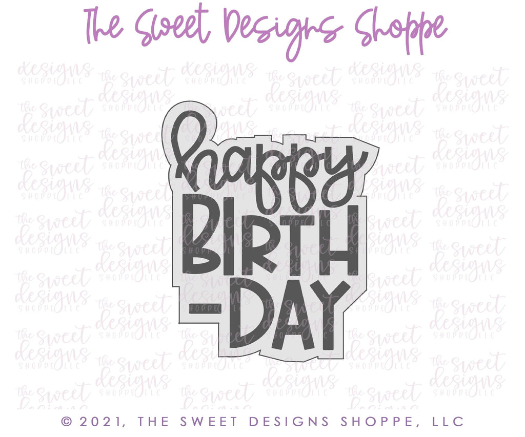 Cookie Cutters - Happy Birthday Modern Plaque - Cookie Cutter - Sweet Designs Shoppe - - ALL, Birthday, Cookie Cutter, Plaque, Plaques, PLAQUES HANDLETTERING, Promocode