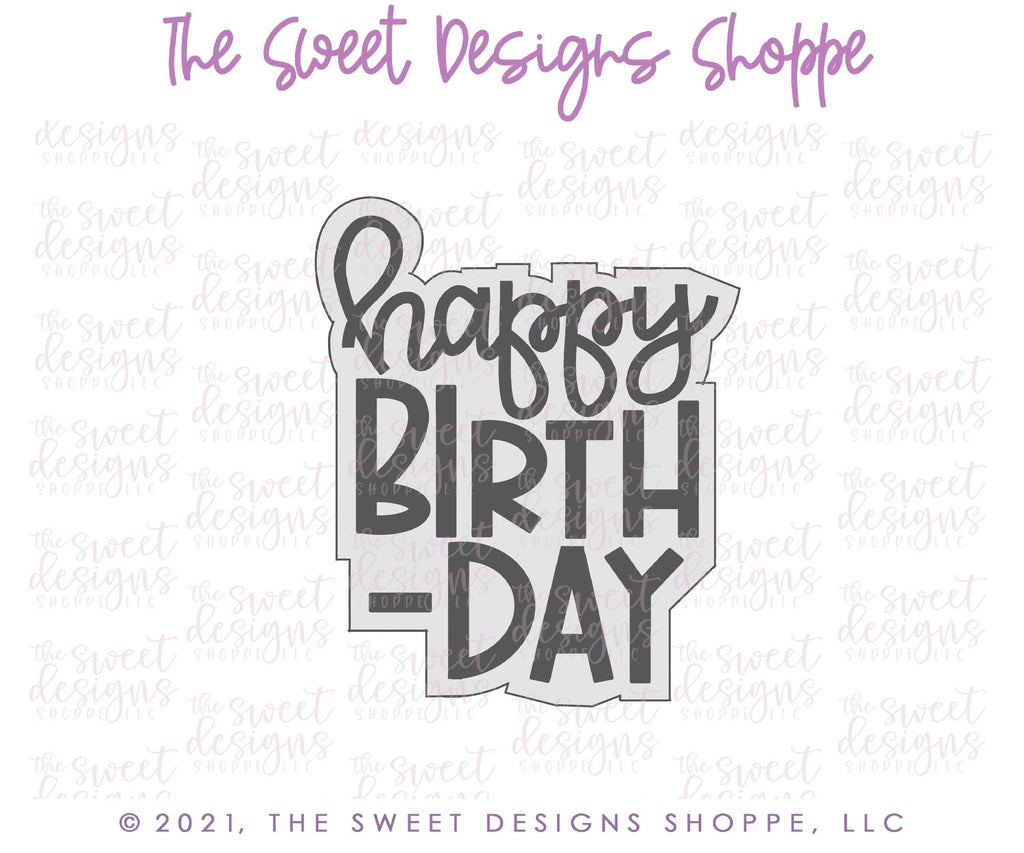 Cookie Cutters - Happy Birthday Modern Plaque - Cookie Cutter - The Sweet Designs Shoppe - - ALL, Birthday, Cookie Cutter, Plaque, Plaques, PLAQUES HANDLETTERING, Promocode