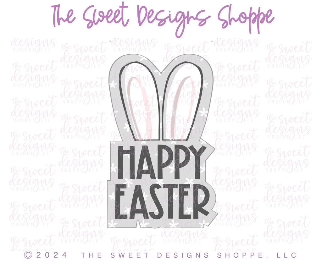Cookie Cutters - Happy Easter (Bunny) Plaque - Cookie Cutter - Sweet Designs Shoppe - - ALL, Animal, Animals, Animals and Insects, Cookie Cutter, Easter, Easter / Spring, handlettering, Plaque, Plaques, PLAQUES HANDLETTERING, Promocode