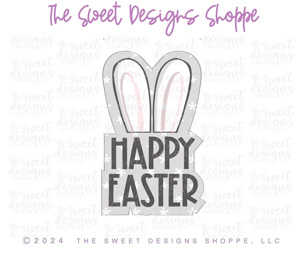 Cookie Cutters - Happy Easter (Bunny) Plaque - Cookie Cutter - The Sweet Designs Shoppe - - ALL, Animal, Animals, Animals and Insects, Cookie Cutter, Easter, Easter / Spring, handlettering, Plaque, Plaques, PLAQUES HANDLETTERING, Promocode