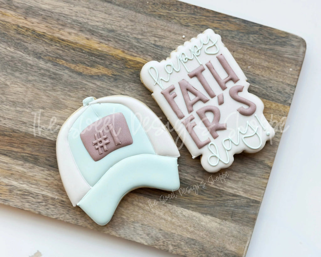 Cookie Cutters - Happy FATHER'S Day Plaque & Baseball Cap Cookie Cutter Set - Set of 2 - Cookie Cutters - Sweet Designs Shoppe - - ALL, baseball, Cookie Cutter, dad, Father, Fathers Day, grandfather, Mini Sets, new, Plaque, Plaques, PLAQUES HANDLETTERING, Promocode, regular sets, set, sport, sports, Summer