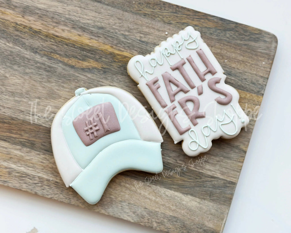 Cookie Cutters - Happy FATHER'S Day Plaque & Baseball Cap Cookie Cutter Set - Set of 2 - Cookie Cutters - The Sweet Designs Shoppe - - ALL, baseball, Cookie Cutter, dad, Father, Fathers Day, grandfather, Mini Sets, Plaque, Plaques, PLAQUES HANDLETTERING, Promocode, regular sets, set, sport, sports, Summer