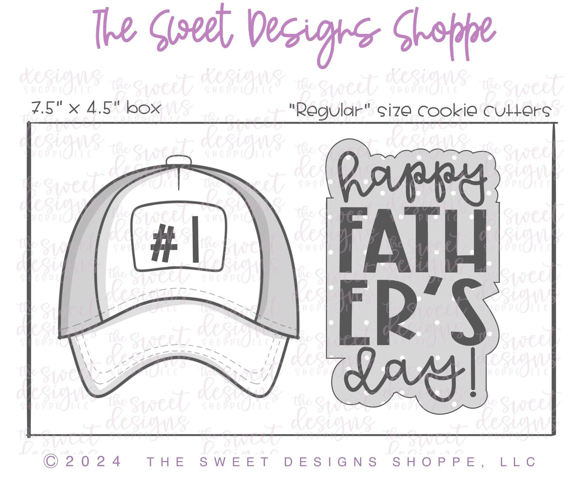 Cookie Cutters - Happy FATHER'S Day Plaque & Baseball Cap Cookie Cutter Set - Set of 2 - Cookie Cutters - The Sweet Designs Shoppe - TSDS - - ALL,baseball,Cookie Cutter,dad,Father,Fathers Day,grandfather,Mini Sets,Plaque,Plaques,PLAQUES HANDLETTERING,Promocode,regular sets,set,sport,sports,STL,Summer