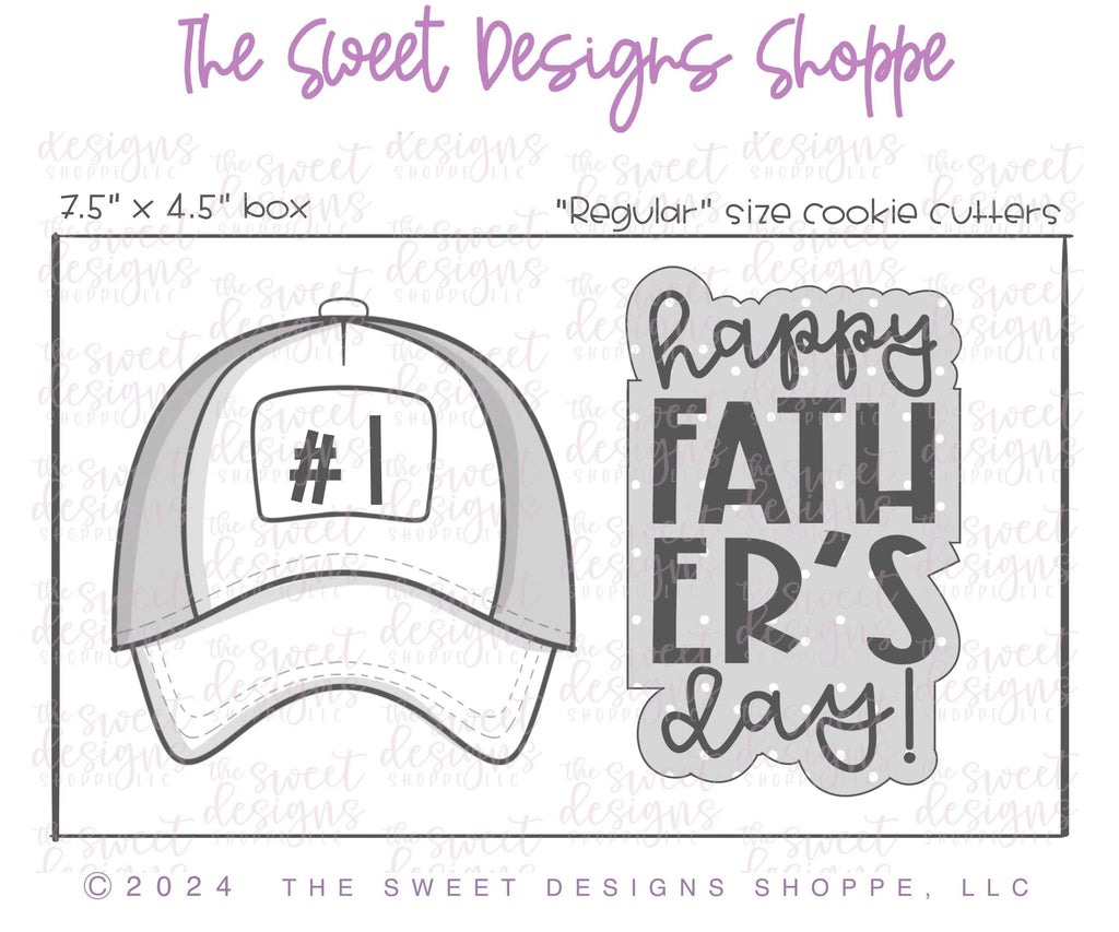 Cookie Cutters - Happy FATHER'S Day Plaque & Baseball Cap Cookie Cutter Set - Set of 2 - Cookie Cutters - The Sweet Designs Shoppe - TSDS - - ALL,baseball,Cookie Cutter,dad,Father,Fathers Day,grandfather,Mini Sets,Plaque,Plaques,PLAQUES HANDLETTERING,Promocode,regular sets,set,sport,sports,STL,Summer