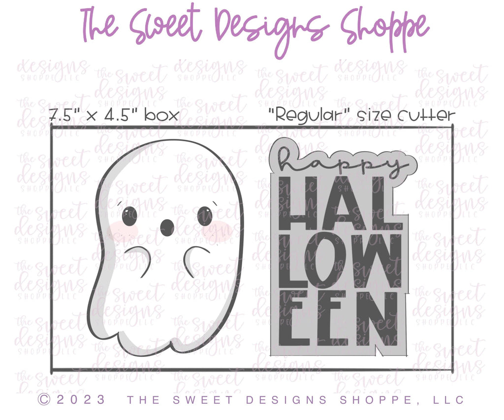Cookie Cutters - Happy Halloween & Cute Flying Ghost Cutter Set - 2 Piece Set - Cutters - Sweet Designs Shoppe - - ALL, Cookie Cutter, halloween, Promocode, regular sets, set, sets