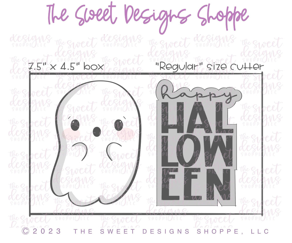 Cookie Cutters - Happy Halloween & Cute Flying Ghost Cookie Cutter Set - 2 Piece Set - Cookie Cutters - The Sweet Designs Shoppe - - ALL, Cookie Cutter, halloween, Promocode, regular sets, set, sets