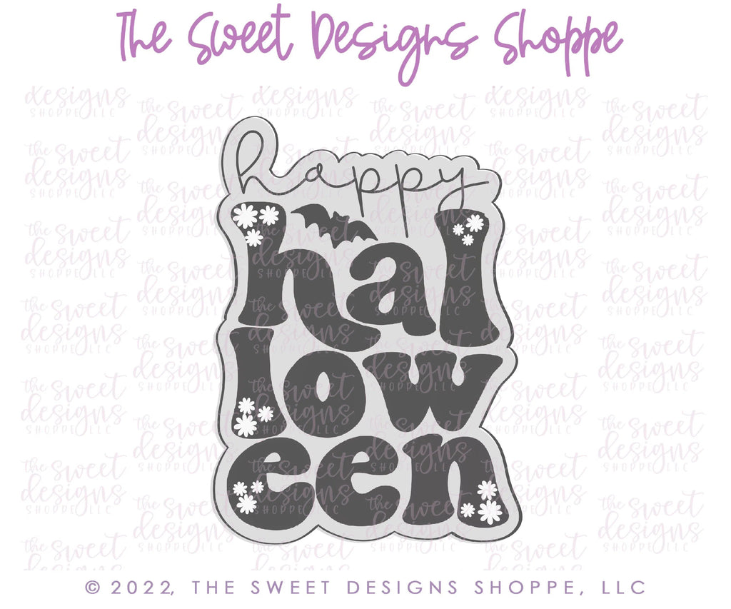 Cookie Cutters - Happy Halloween Groovy Plaque - Cookie Cutter - Sweet Designs Shoppe - - ALL, Cookie Cutter, Fall / Halloween, halloween, handlettering, Plaque, Plaques, PLAQUES HANDLETTERING, Promocode