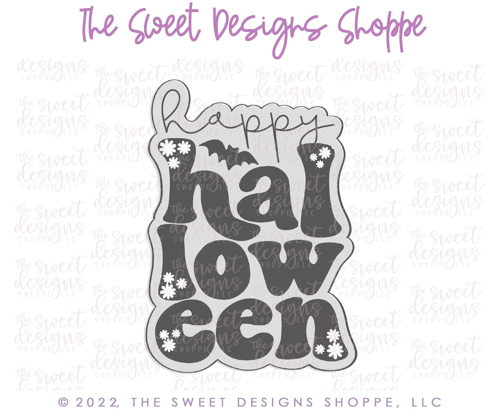 Cookie Cutters - Happy Halloween Groovy Plaque - Cookie Cutter - The Sweet Designs Shoppe - - ALL, Cookie Cutter, Fall / Halloween, halloween, handlettering, Plaque, Plaques, PLAQUES HANDLETTERING, Promocode