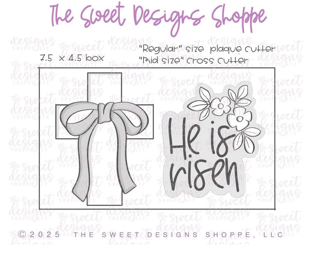 Cookie Cutters - He is Risen Plaque and Coquette Cross Set - Set of 2 - Cookie Cutters - The Sweet Designs Shoppe - TSDS - - ALL,Cookie Cutter,Coquette,Easter,Easter / Spring,Plaque,Plaques,PLAQUES HANDLETTERING,Promocode,regular sets,set,STL