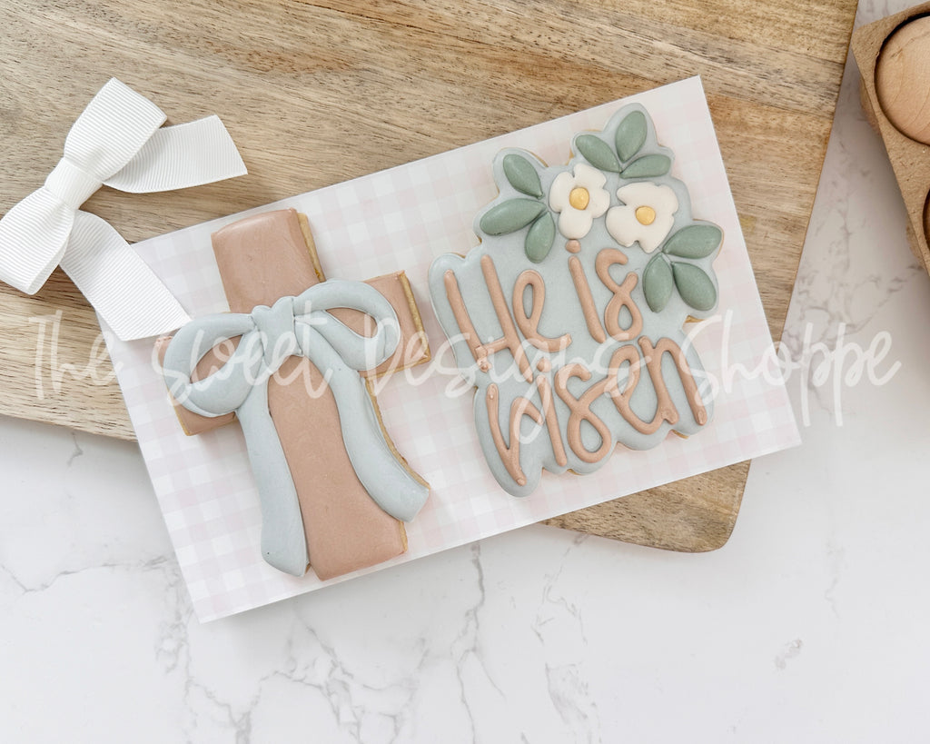 Cookie Cutters - He is Risen Plaque and Coquette Cross Set - Set of 2 - Cookie Cutters - The Sweet Designs Shoppe - TSDS - - ALL,Cookie Cutter,Coquette,Easter,Easter / Spring,Plaque,Plaques,PLAQUES HANDLETTERING,Promocode,regular sets,set,STL