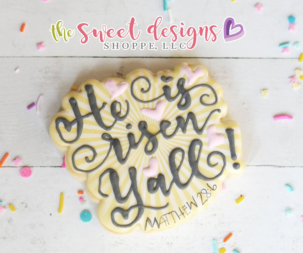 Cookie Cutters - He is RISEN Plaque v2 - Cookie Cutter - The Sweet Designs Shoppe - - ALL, Cookie Cutter, Easter, Easter / Spring, Flower, HOP, Lettering, Plaque, Promocode, Spring