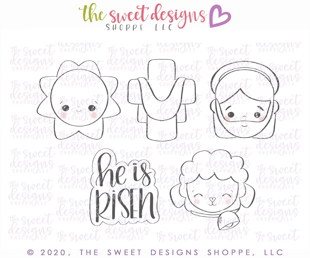 Cookie Cutters - He is Risen Set - Set of 5 - Cookie Cutters - The Sweet Designs Shoppe - TSDS - - ALL,Cookie Cutter,Easter,Easter / Spring,First Communion,Mini Sets,Promocode,Religious,set,STL