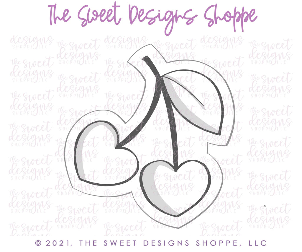 Cookie Cutters - Heart Cherries - Cookie Cutter - Sweet Designs Shoppe - - ALL, Cherry, Cookie Cutter, Food, Food and Beverage, Food beverages, fruit, fruits, Fruits and Vegetables, Promocode, valentine, valentines