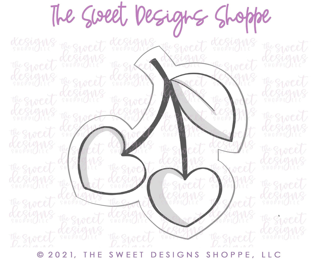 Cookie Cutters - Heart Cherries - Cookie Cutter - The Sweet Designs Shoppe - - ALL, Cherry, Cookie Cutter, Food, Food and Beverage, Food beverages, fruit, fruits, Fruits and Vegetables, Promocode, valentine, valentines