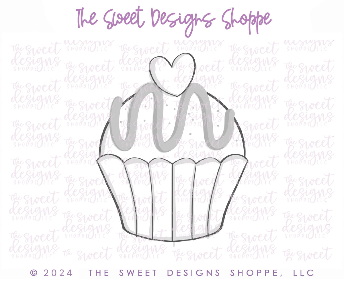 Cookie Cutters - Heart on Top Cupcake - Cookie Cutter - The Sweet Designs Shoppe - TSDS - - ALL,cocoa,cocoa bomb,Cookie Cutter,Cupcake,Food,Food & Beverages,Food and Beverage,hot cocoa bomb,Promocode,STL,Sweet,Sweets,valentine,Valentines