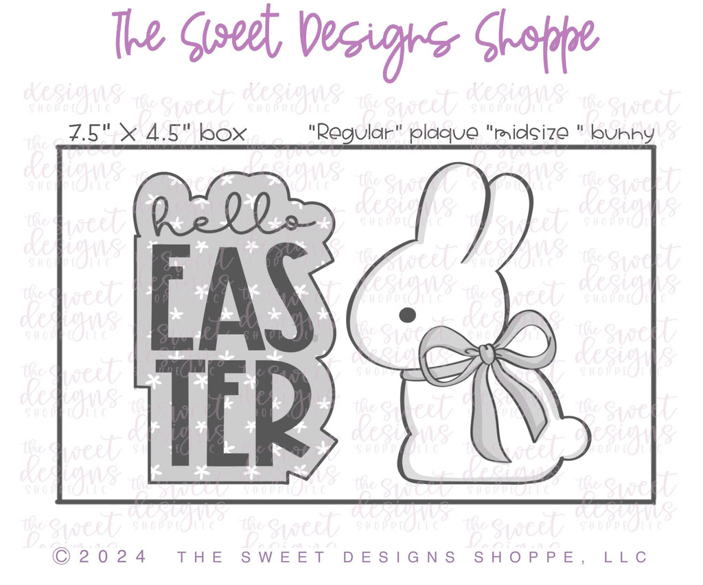 Cookie Cutters - hello EASTER Plaque & Chocolate Big Bow Bunny Cookie Cutters Set - Set of 2 - Cookie Cutters - The Sweet Designs Shoppe - Set of 2 Cutters - ( Bunny076 MidSIze, Plaque365 Regular) - ALL, Animal, Animals, Animals and Insects, bunny, Cookie Cutter, Easter, Easter / Spring, Mini Sets, Promocode, regular sets, set